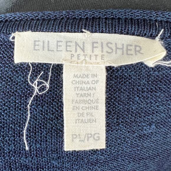 EILEEN FISHER Navy Blue Linen Blend Wide Layered Look Top Petite Large PL - Picture 6 of 7